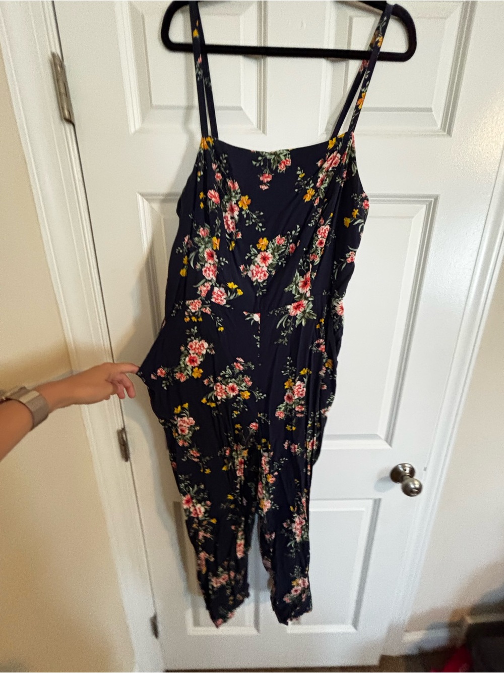 Old Navy Black Floral Spaghetti-Strap Jumpsuit